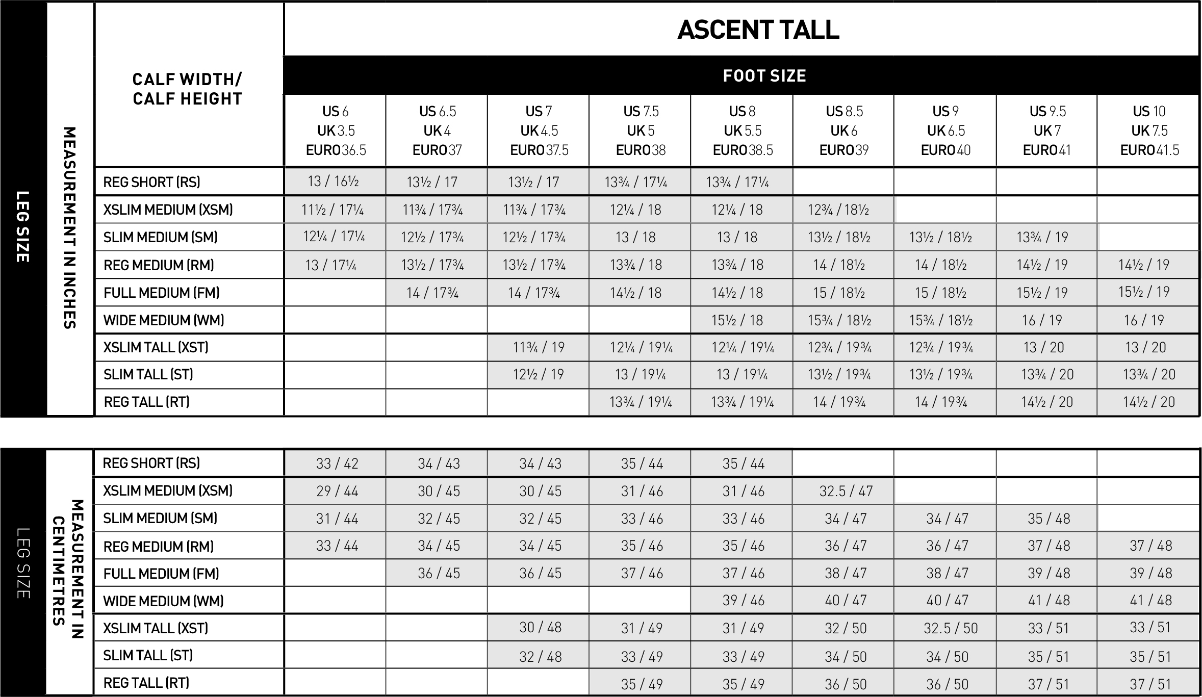 Ascent-tall-size-chart